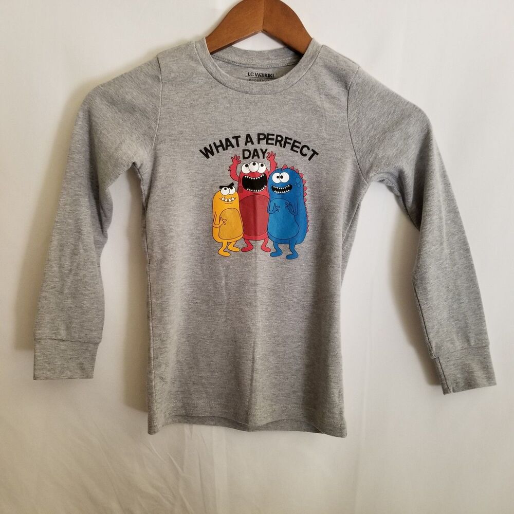 LC Waikiki Kids Long Sleeve Shirt Gray Monster Graphic Size 7–8 Years